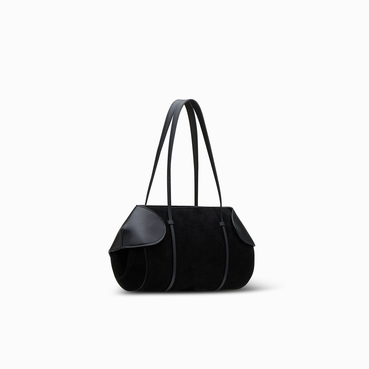 berenices-east-west-suede-leather-shoulder-bag-black