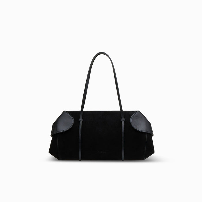 berenices-east-west-suede-leather-shoulder-bag-black
