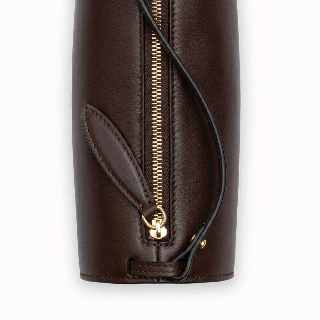 Gemini Leather Top Handle Bag in Dark Chocolate by NEOUS, view 3 of 6