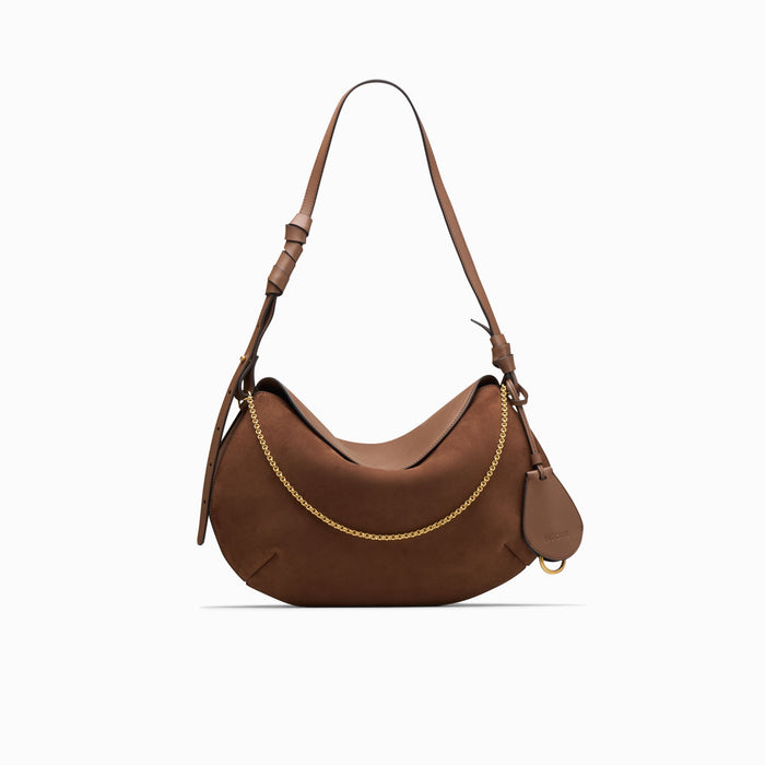 Libra Suede & Leather Shoulder Bag in Dark Taupe by NEOUS, view 1 of 6