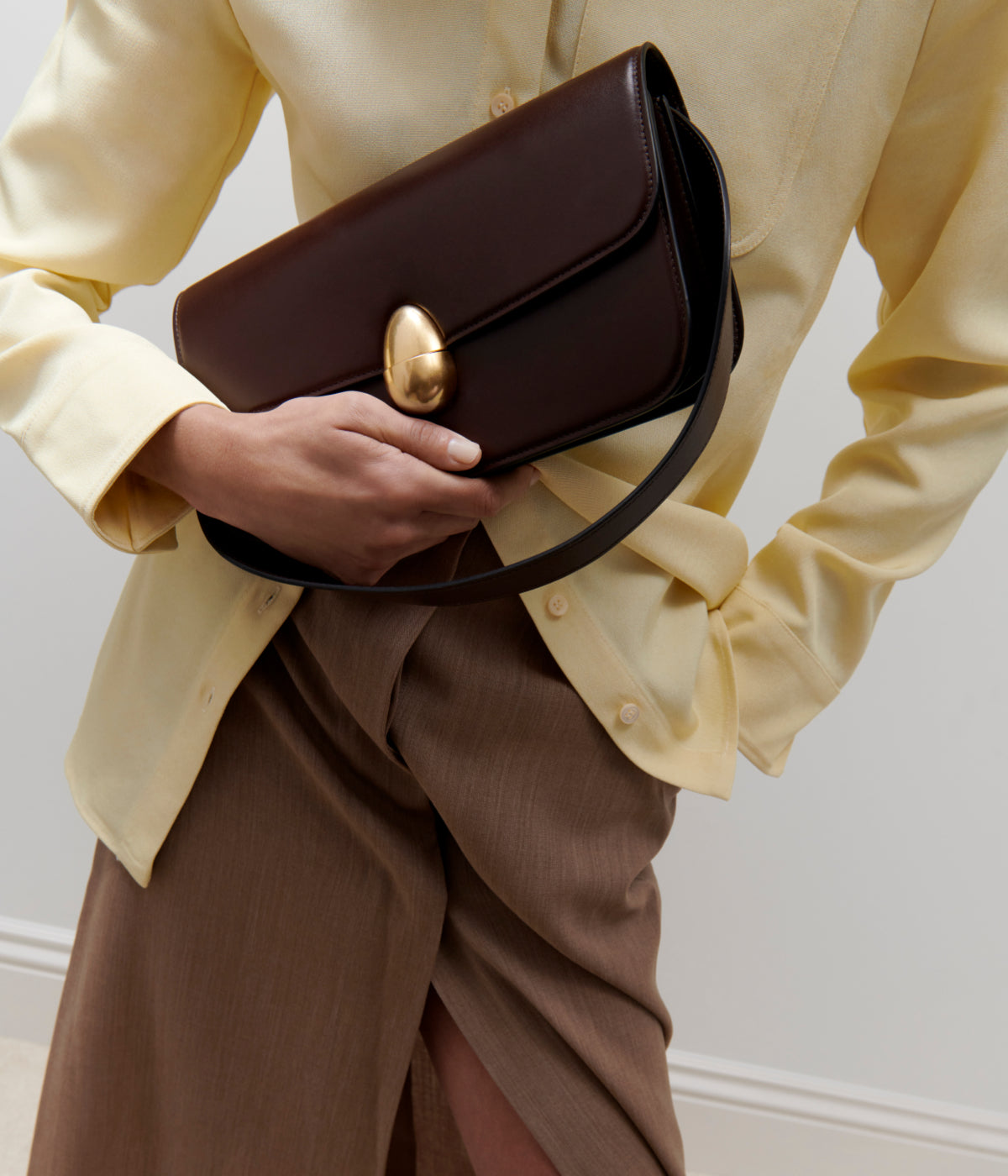 Phoenix East West Leather Shoulder Bag in Dark Chocolate | Neous