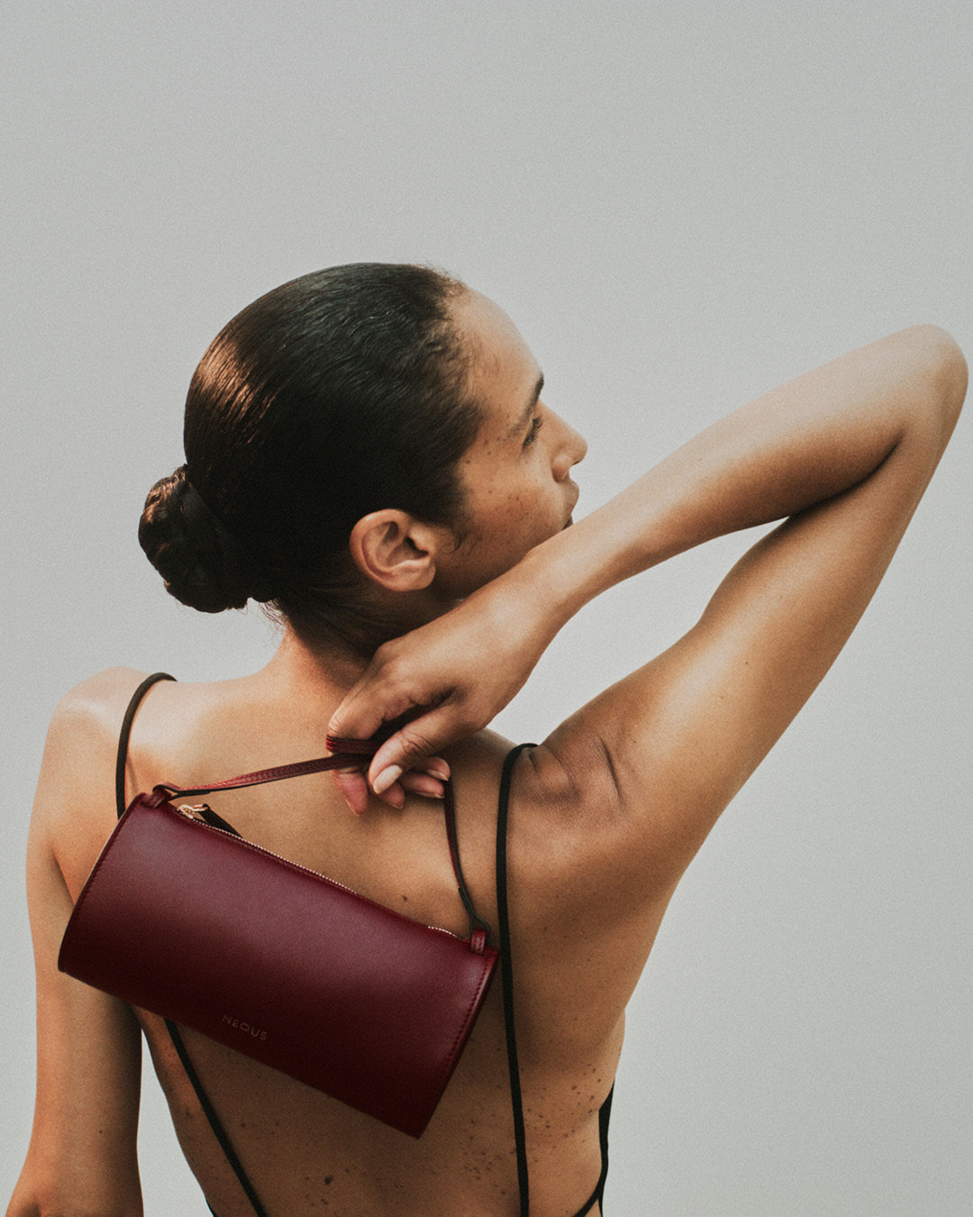 Gemini Leather Top Handle Bag in Dark Chocolate by NEOUS, view 6 of 6